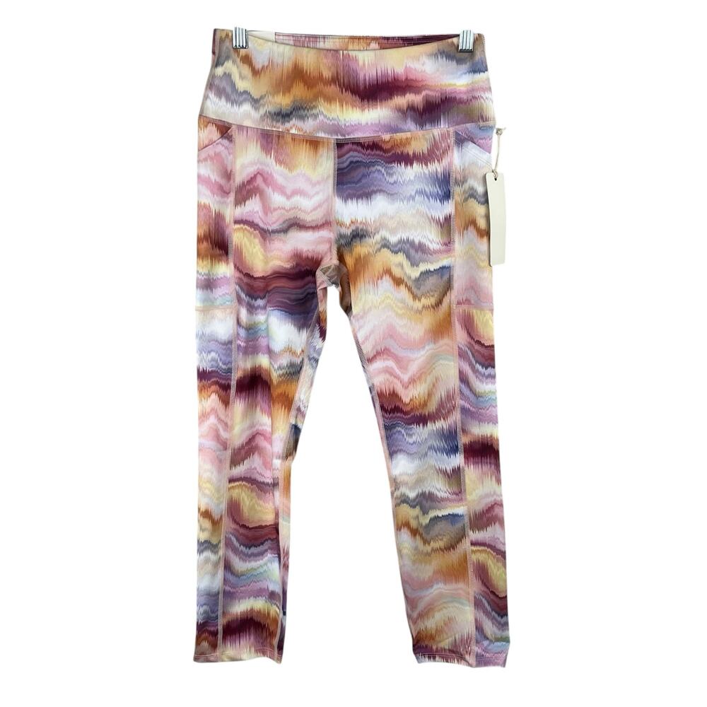 C&C California Wave Sunset Workout Leggings 7/8 Ankle Pockets Multi Large NWT